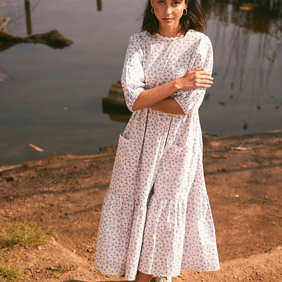 Floral Midi Dress in White - Picture 1 of 6
